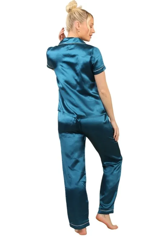 Luxurious Royal Blue Satin Pajama Set for Women