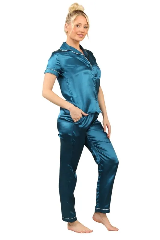 Luxurious Royal Blue Satin Pajama Set for Women