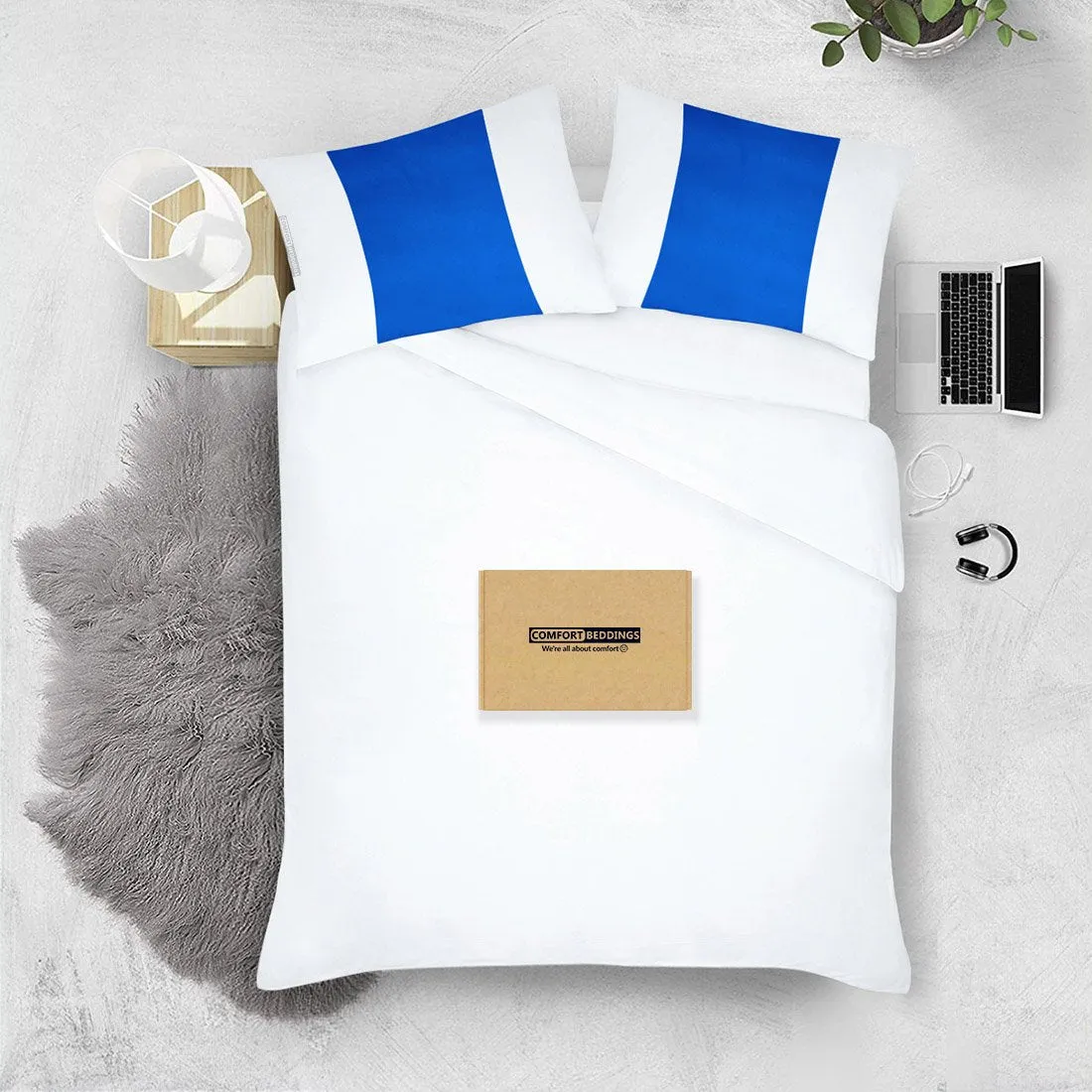 Luxurious Royal blue - white contrast pillowcases