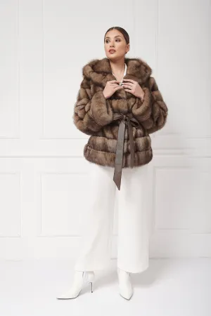 Luxurious Sable Jacket with Hood and belt