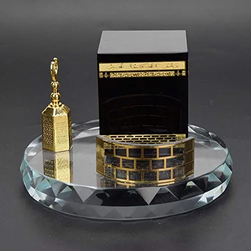 Muslim Crystal Gilded Kaaba Clock Tower Miniature Model Showpiece Islamic Architecture Handicraft Home Vehicle Decor Islamic Building Gift
