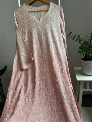 Muslin Chikankari Kurti - Pale Pink Ombre