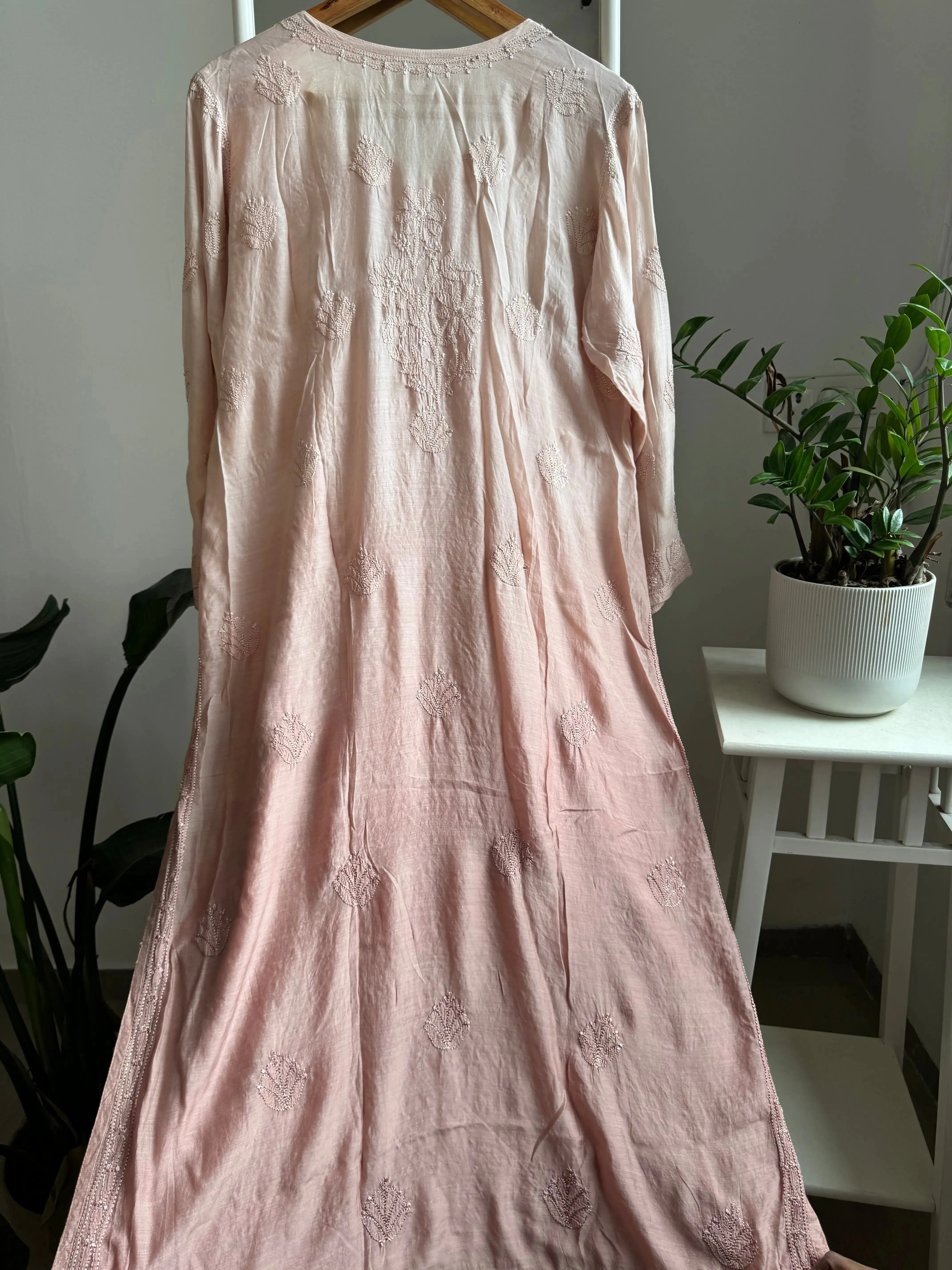 Muslin Chikankari Kurti - Pale Pink Ombre