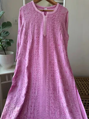 Muslin Chikankari Kurti - Pink