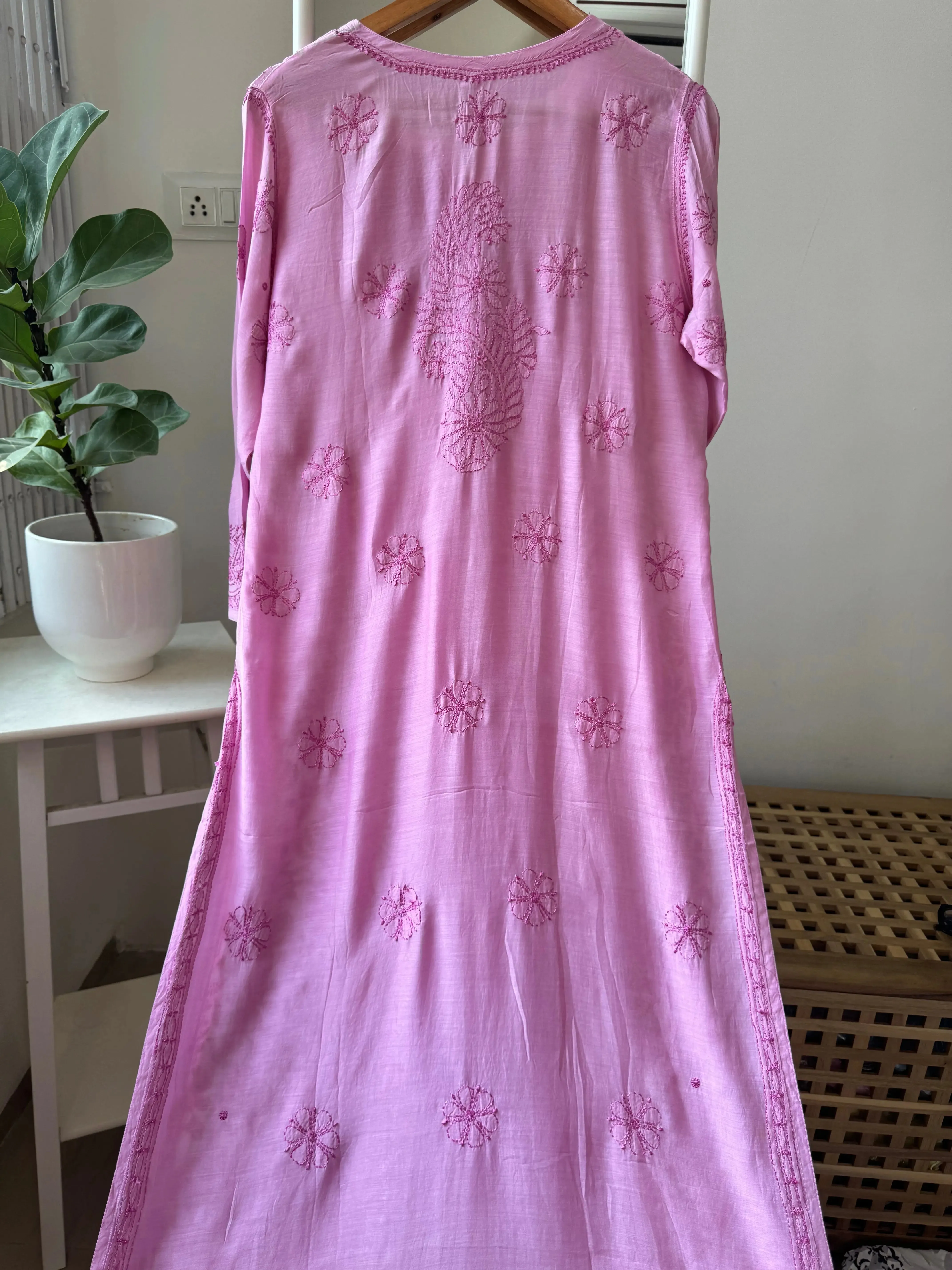 Muslin Chikankari Kurti - Pink