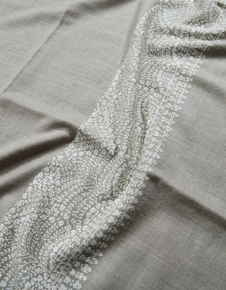 Natural Grey Embroidery Pashmina shawl 7130