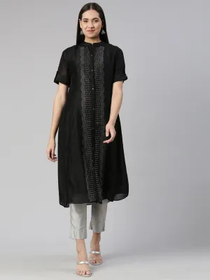 Neeru's Black Anarkali Flared Crepe Kurtas