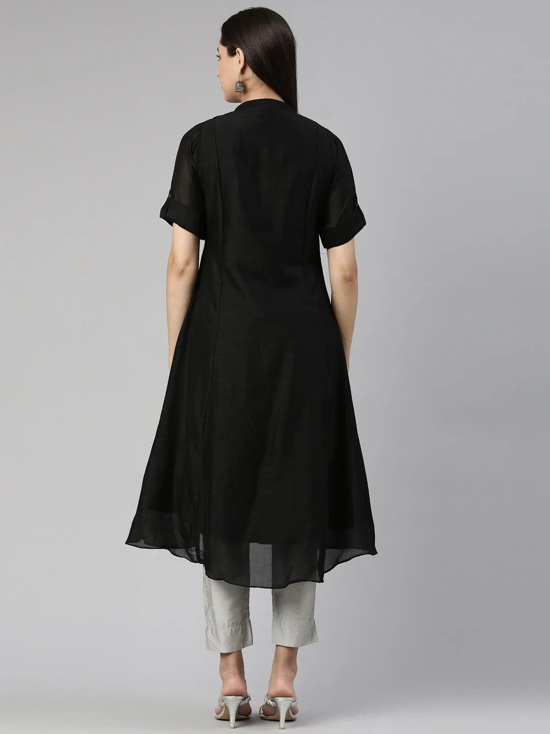 Neeru's Black Anarkali Flared Crepe Kurtas