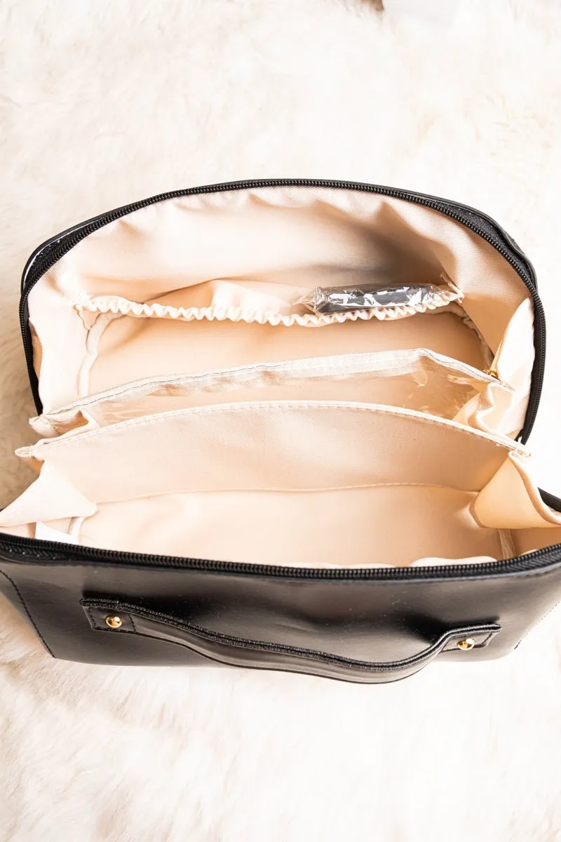 NGIL Morning Ready Black Large Expandable Cosmetic Bag