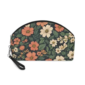 Orange & White Floral Travel Makeup Bag Lightweight, Durable Cosmetic Pouch