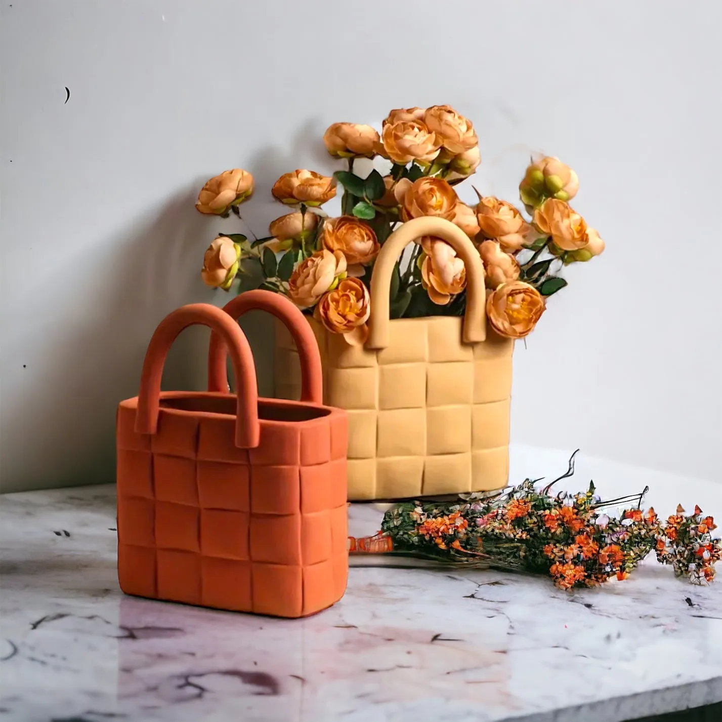 Orange Garden Weave Basket Handbag Vase