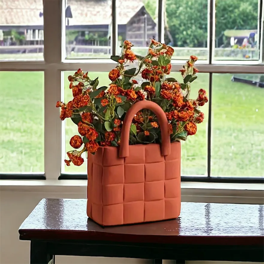 Orange Garden Weave Basket Handbag Vase