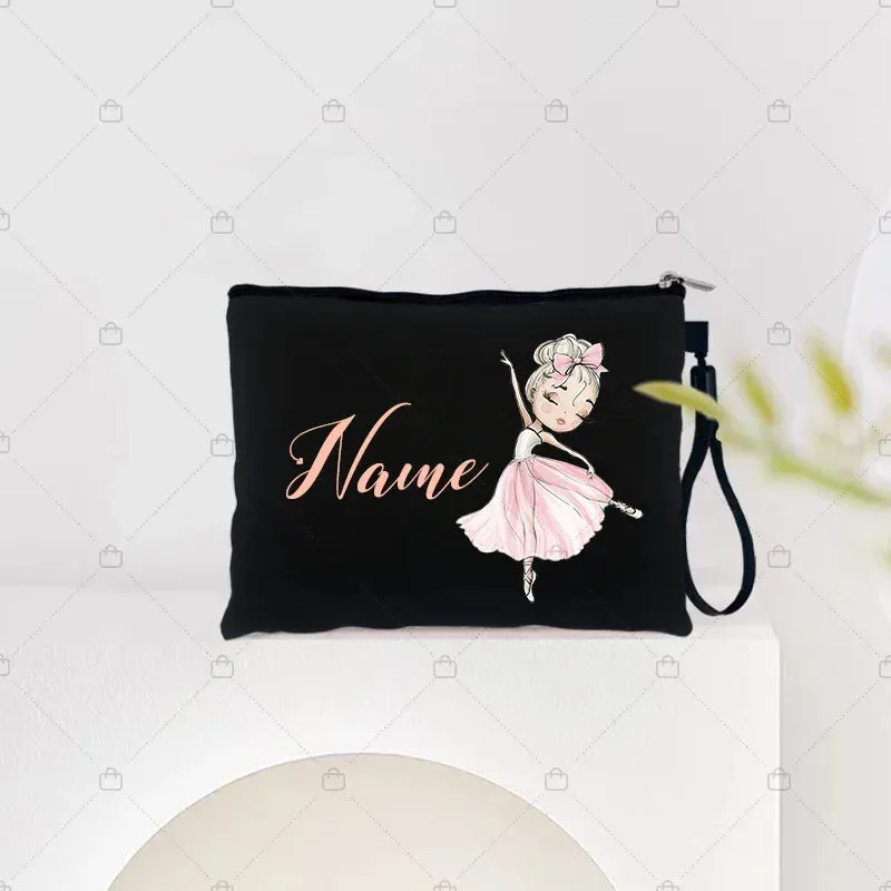 Personalized Ballet Girl Name Makeup Bags Pink Custom Name Women's Cosmetic Bag Kits School Supplies Pencil Pouchs Teacher Gifts