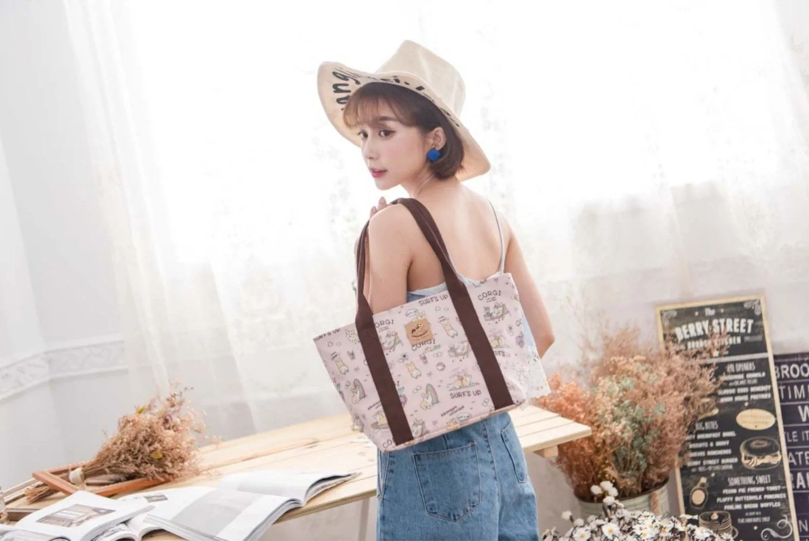 Pink Cat Yoga Dumpling Tote