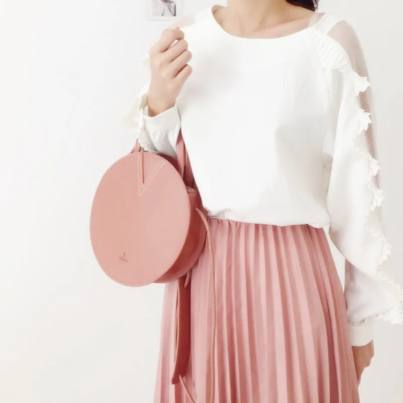 Pink Leather Ladies Crossbody Bags Women Shoulder Bag Circle Bag