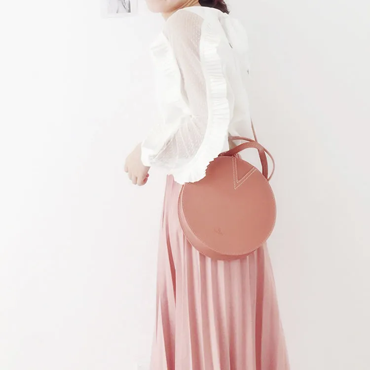 Pink Leather Ladies Crossbody Bags Women Shoulder Bag Circle Bag