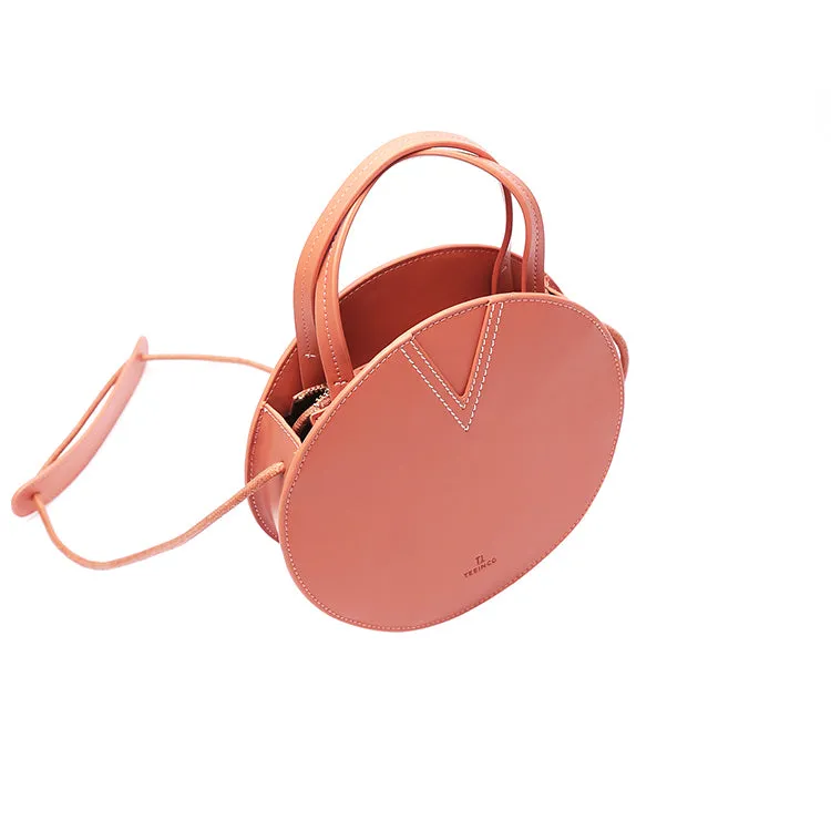 Pink Leather Ladies Crossbody Bags Women Shoulder Bag Circle Bag