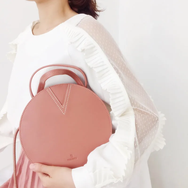 Pink Leather Ladies Crossbody Bags Women Shoulder Bag Circle Bag