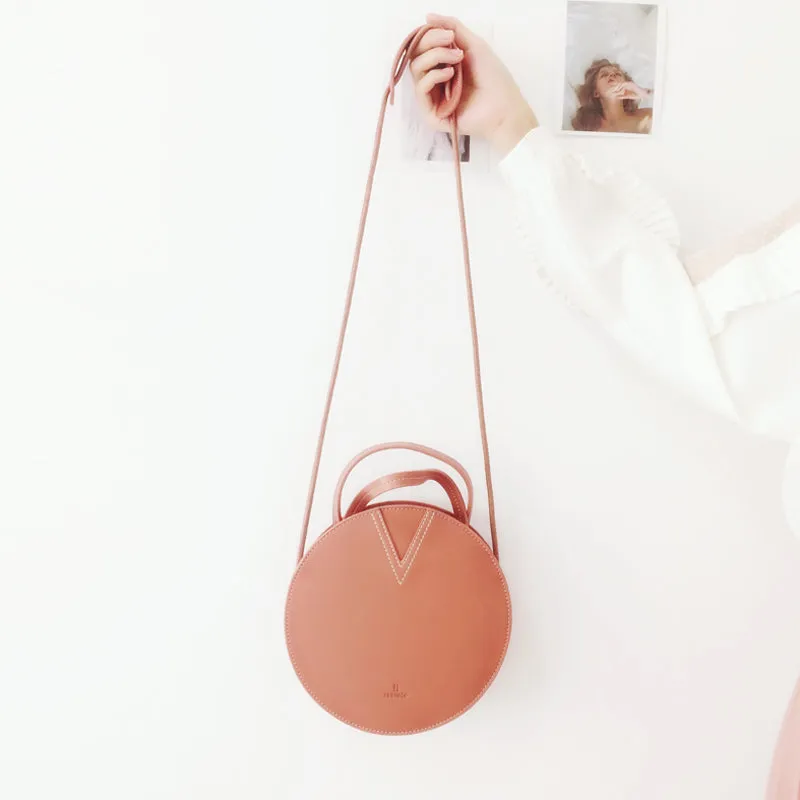 Pink Leather Ladies Crossbody Bags Women Shoulder Bag Circle Bag