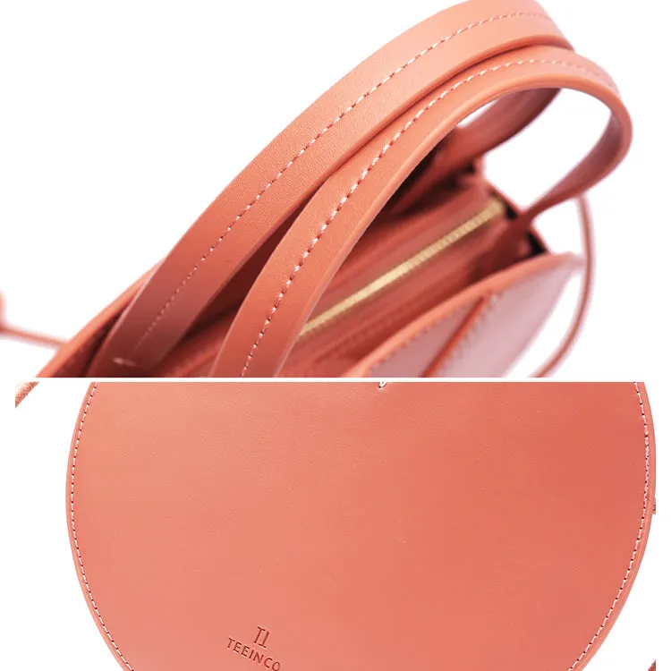 Pink Leather Ladies Crossbody Bags Women Shoulder Bag Circle Bag