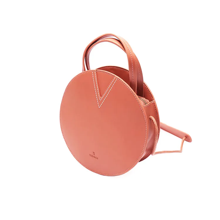 Pink Leather Ladies Crossbody Bags Women Shoulder Bag Circle Bag