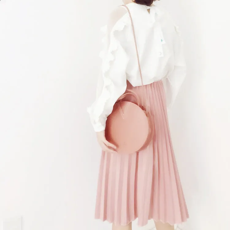Pink Leather Ladies Crossbody Bags Women Shoulder Bag Circle Bag