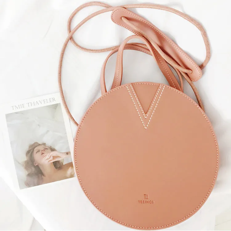 Pink Leather Ladies Crossbody Bags Women Shoulder Bag Circle Bag