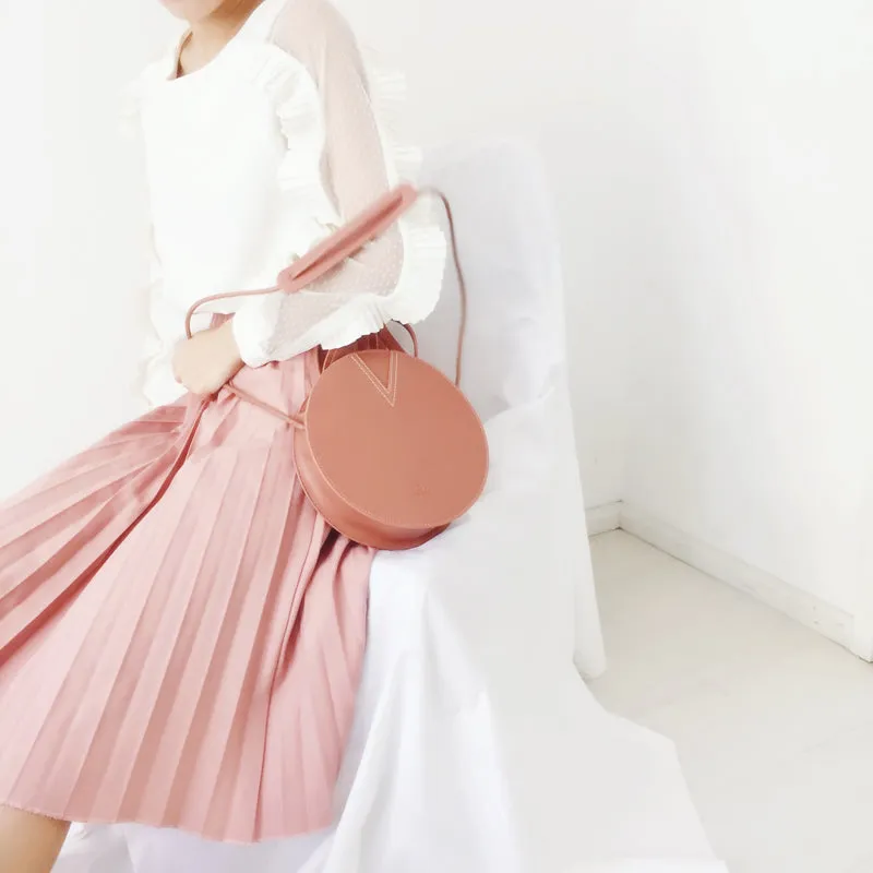 Pink Leather Ladies Crossbody Bags Women Shoulder Bag Circle Bag