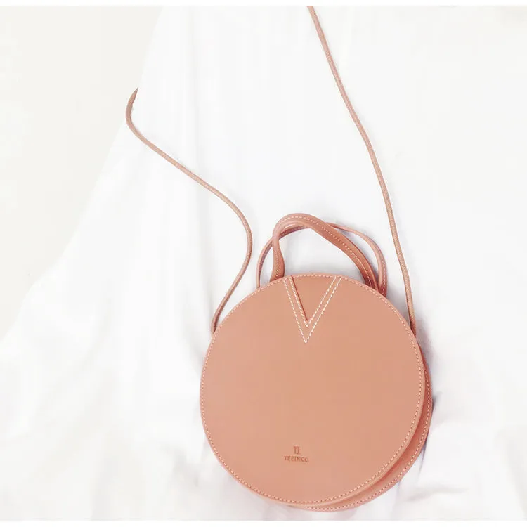 Pink Leather Ladies Crossbody Bags Women Shoulder Bag Circle Bag
