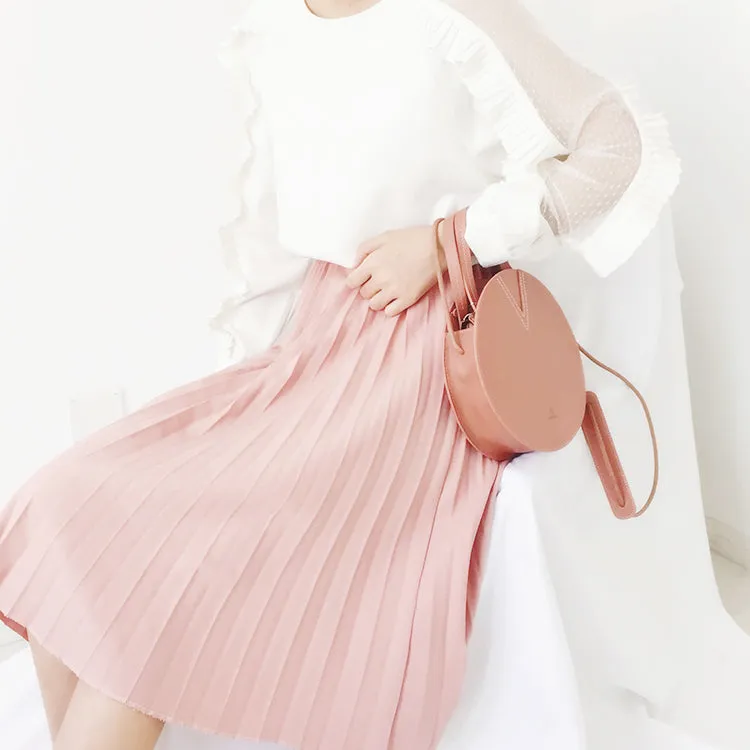 Pink Leather Ladies Crossbody Bags Women Shoulder Bag Circle Bag