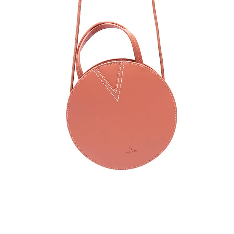 Pink Leather Ladies Crossbody Bags Women Shoulder Bag Circle Bag