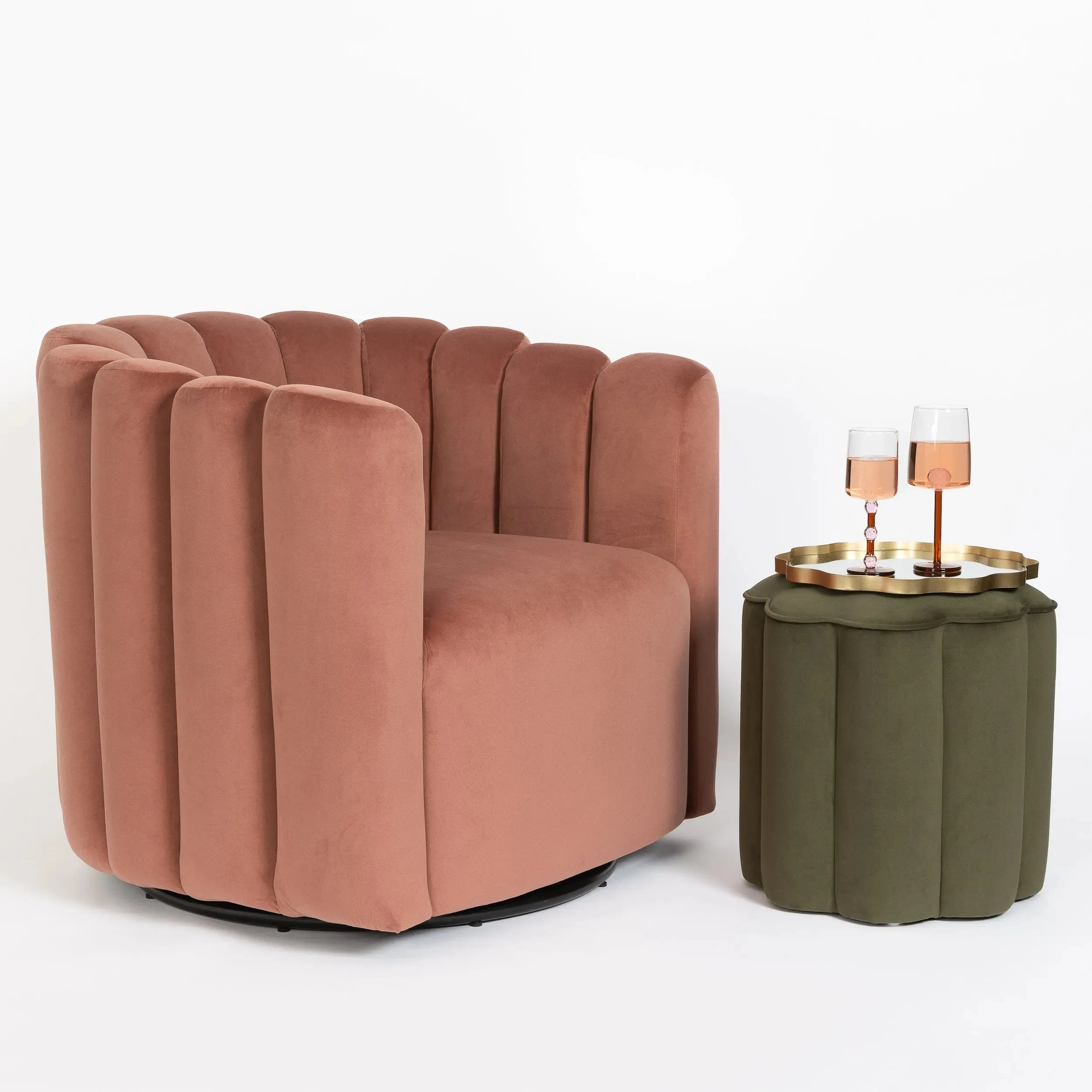Piper Velvet Swivel Accent Chair Pink