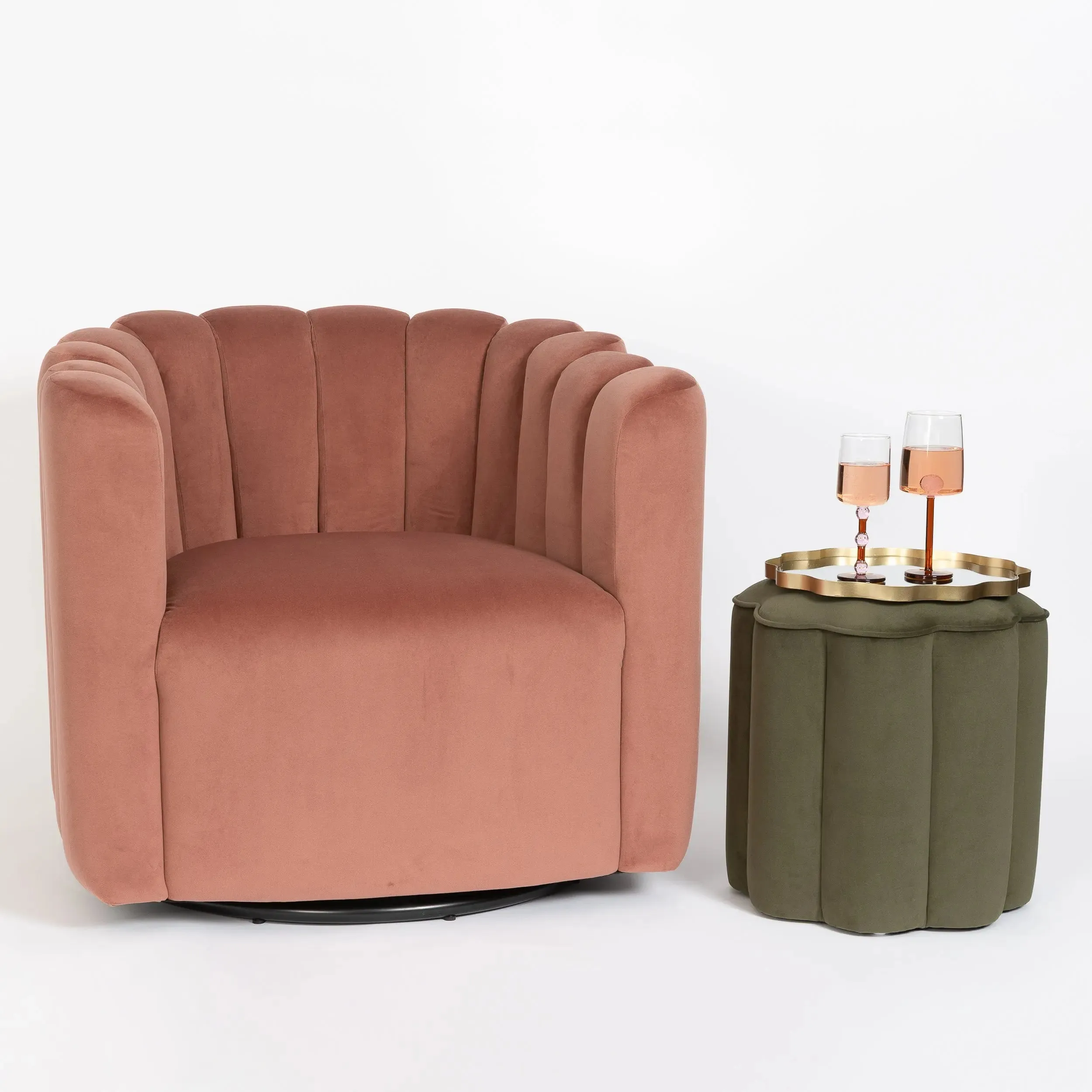 Piper Velvet Swivel Accent Chair Pink