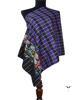 purple check kani pashmina stole 7784