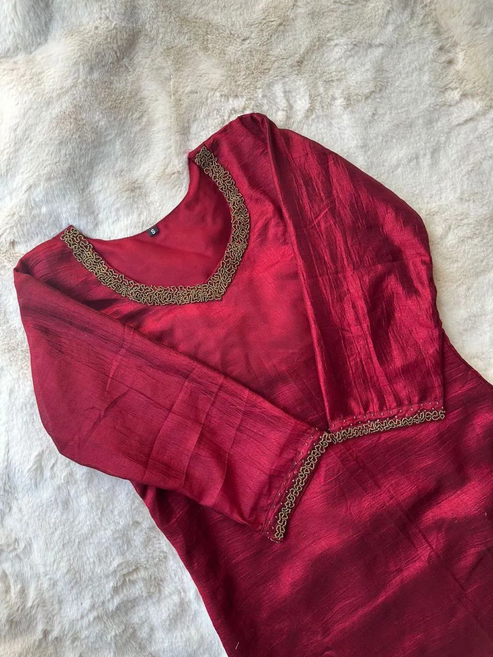 Red Pure Lectoss Kurti Hand Embroidered with Elegance