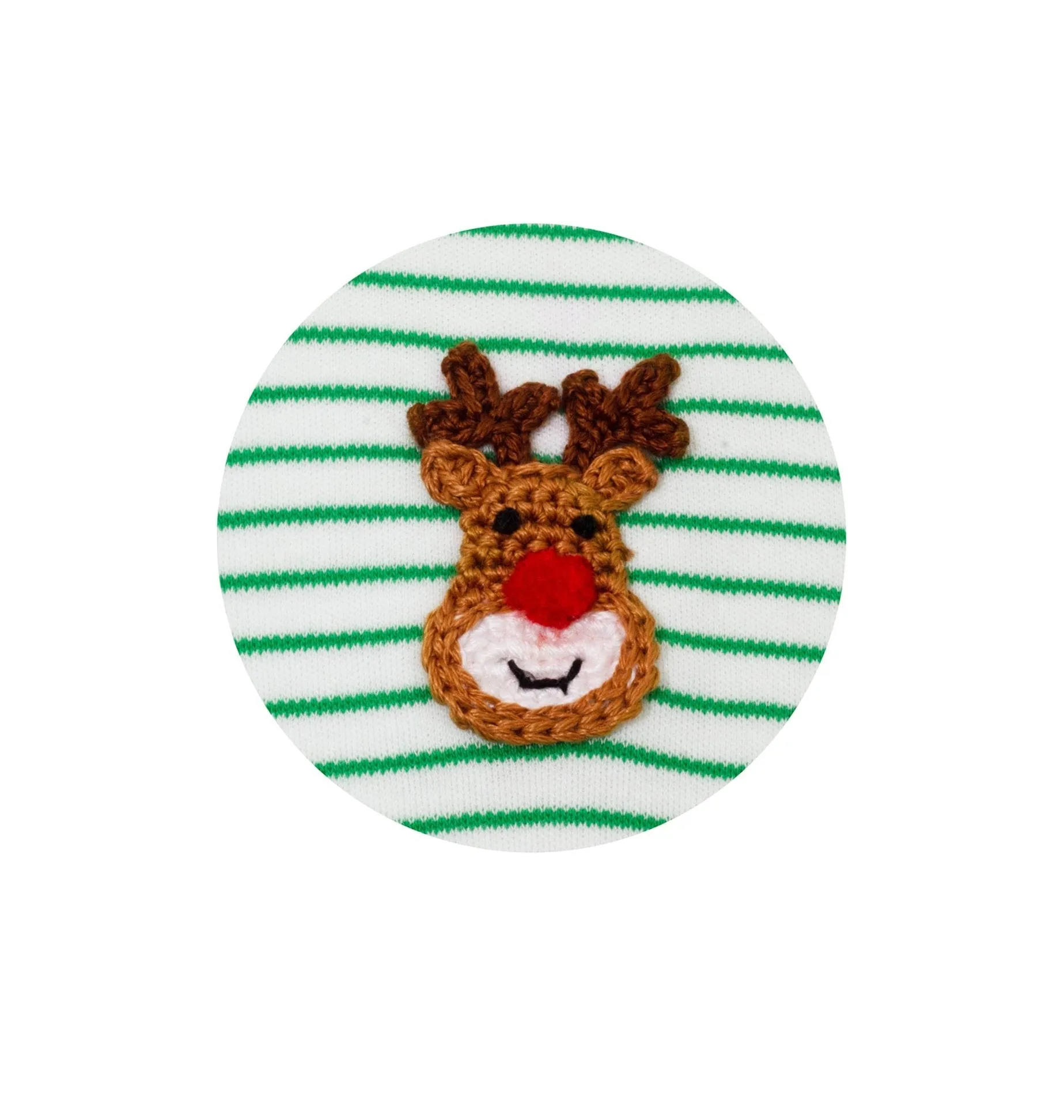 Reindeer Face Knit Romper- Green Stripe