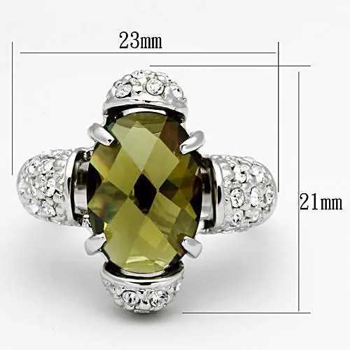 Ring AAA GRD CZ Olivine LOA842 for Women Style Rhodium
