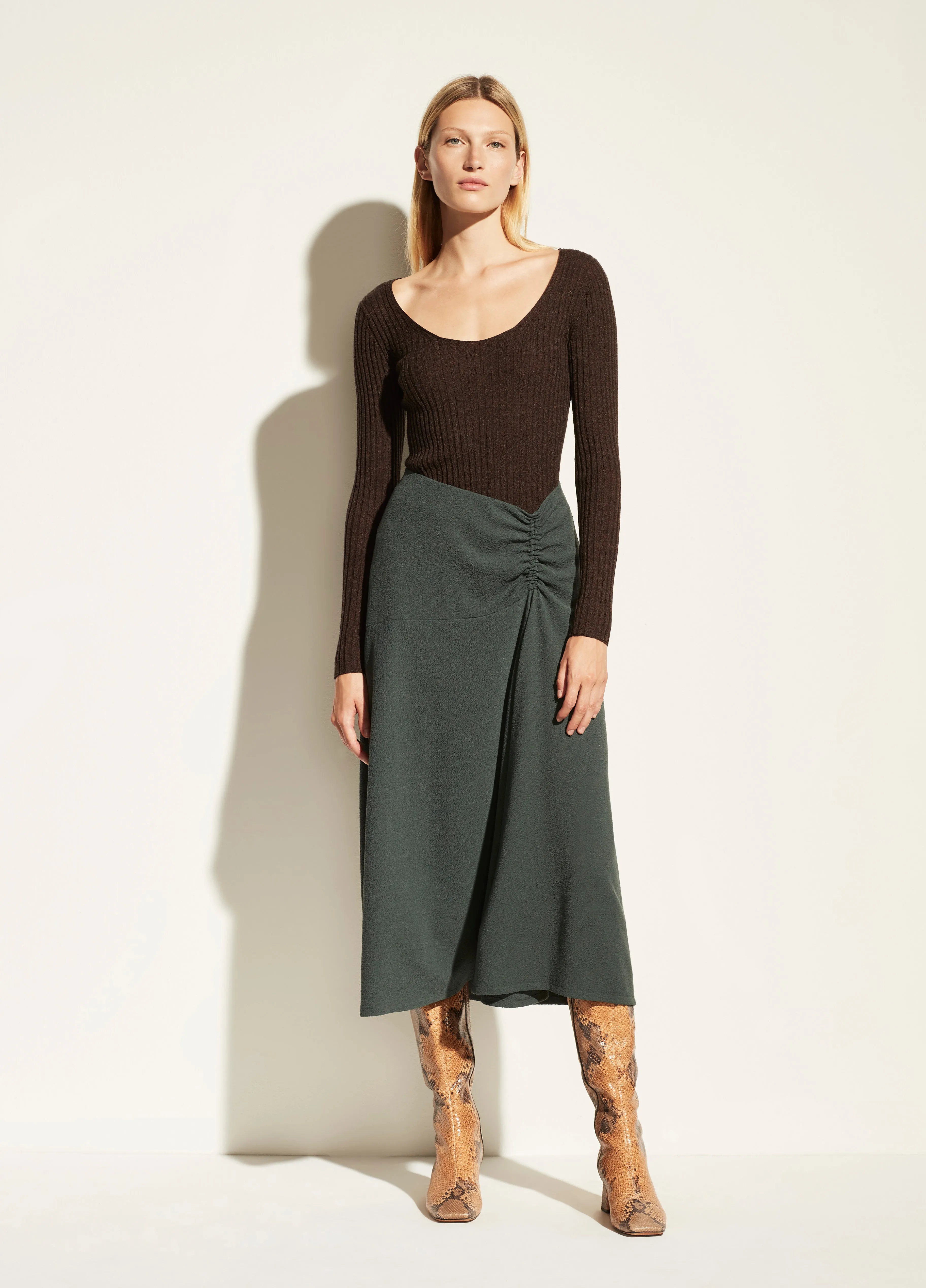 Ruched Asymmetrical Skirt in Sea Leaf