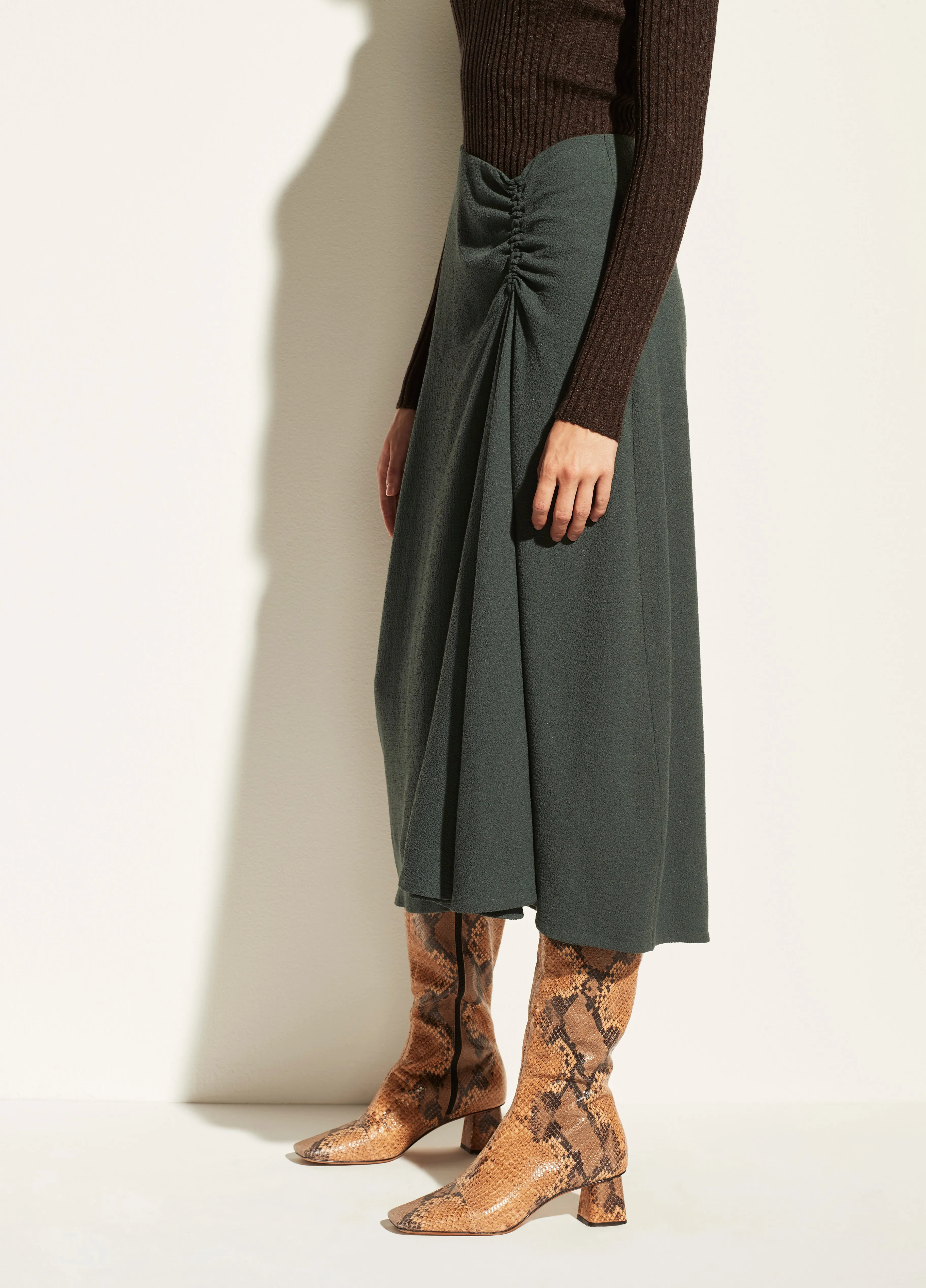 Ruched Asymmetrical Skirt in Sea Leaf