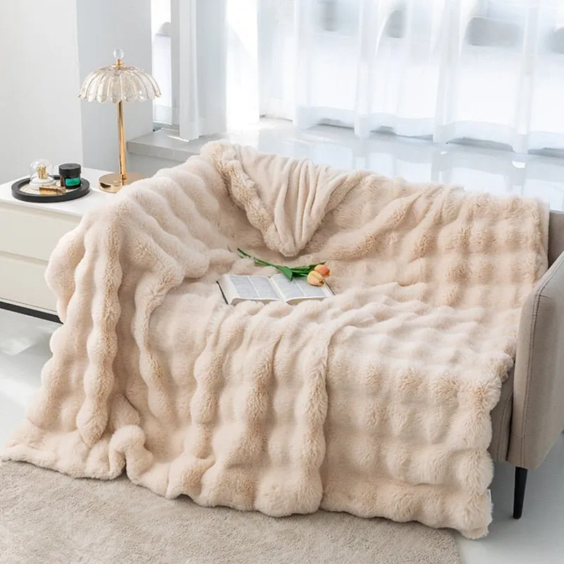 Ruched Luxurious Faux Fur Throw Blanket