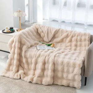 Ruched Luxurious Faux Fur Throw Blanket