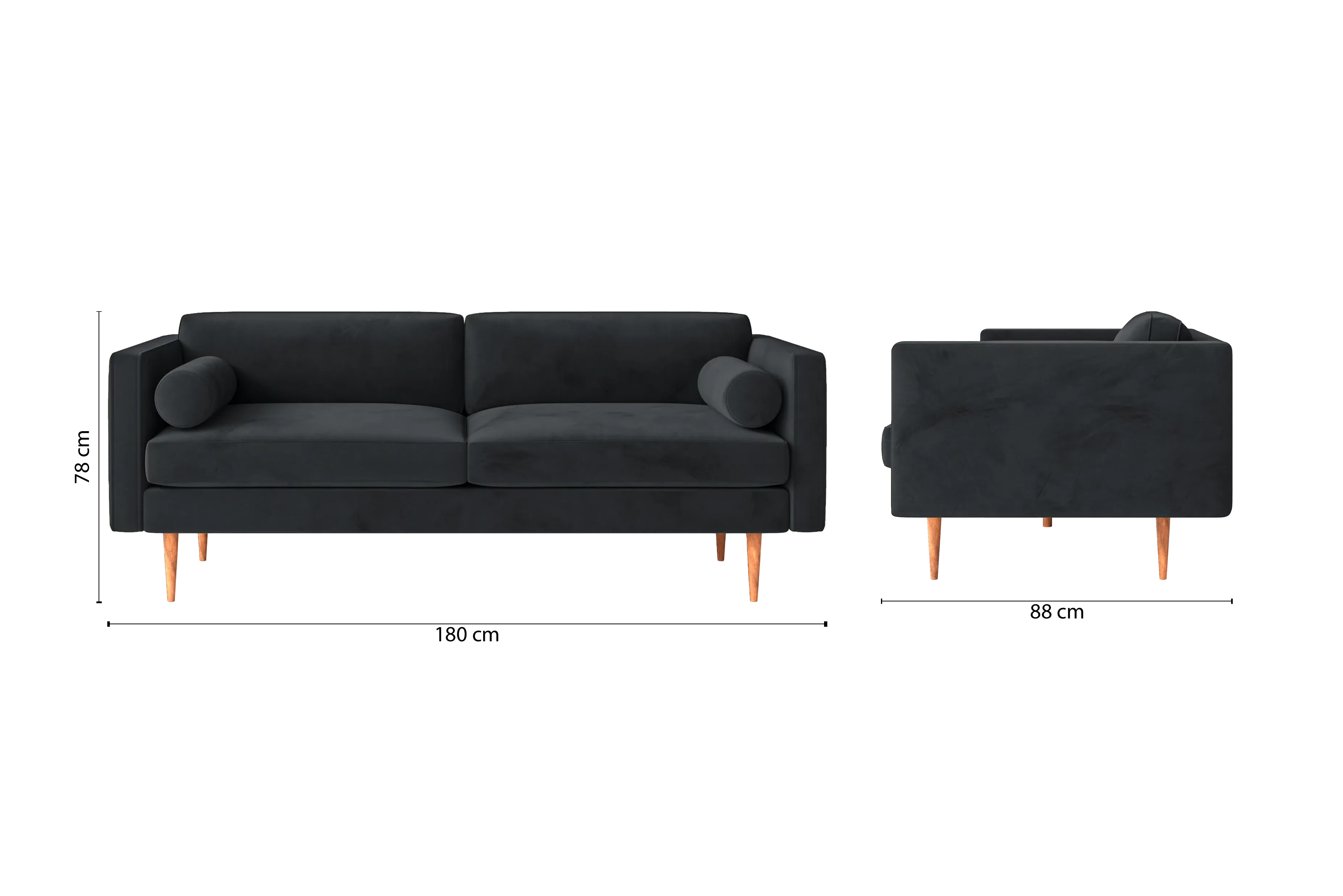 Salerno 2 Seater Sofa Dark Grey Velvet