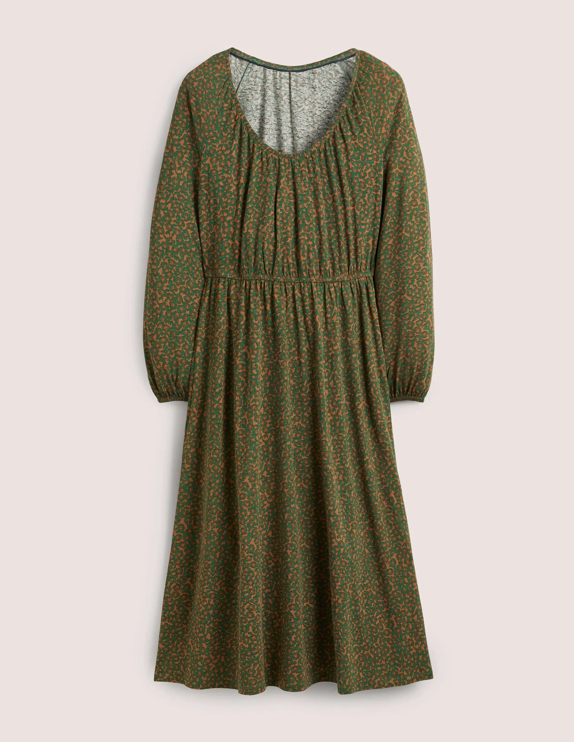 Scoop Neck Jersey Midi Dress-Hunter Green, Bloom Cluster