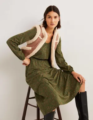 Scoop Neck Jersey Midi Dress-Hunter Green, Bloom Cluster