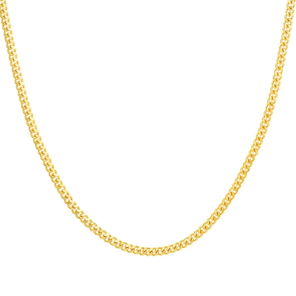 Semi-Solid 14k Yellow Gold 4.5mm Miami Cuban Link Chain Necklace with Lobster Claw Clasp