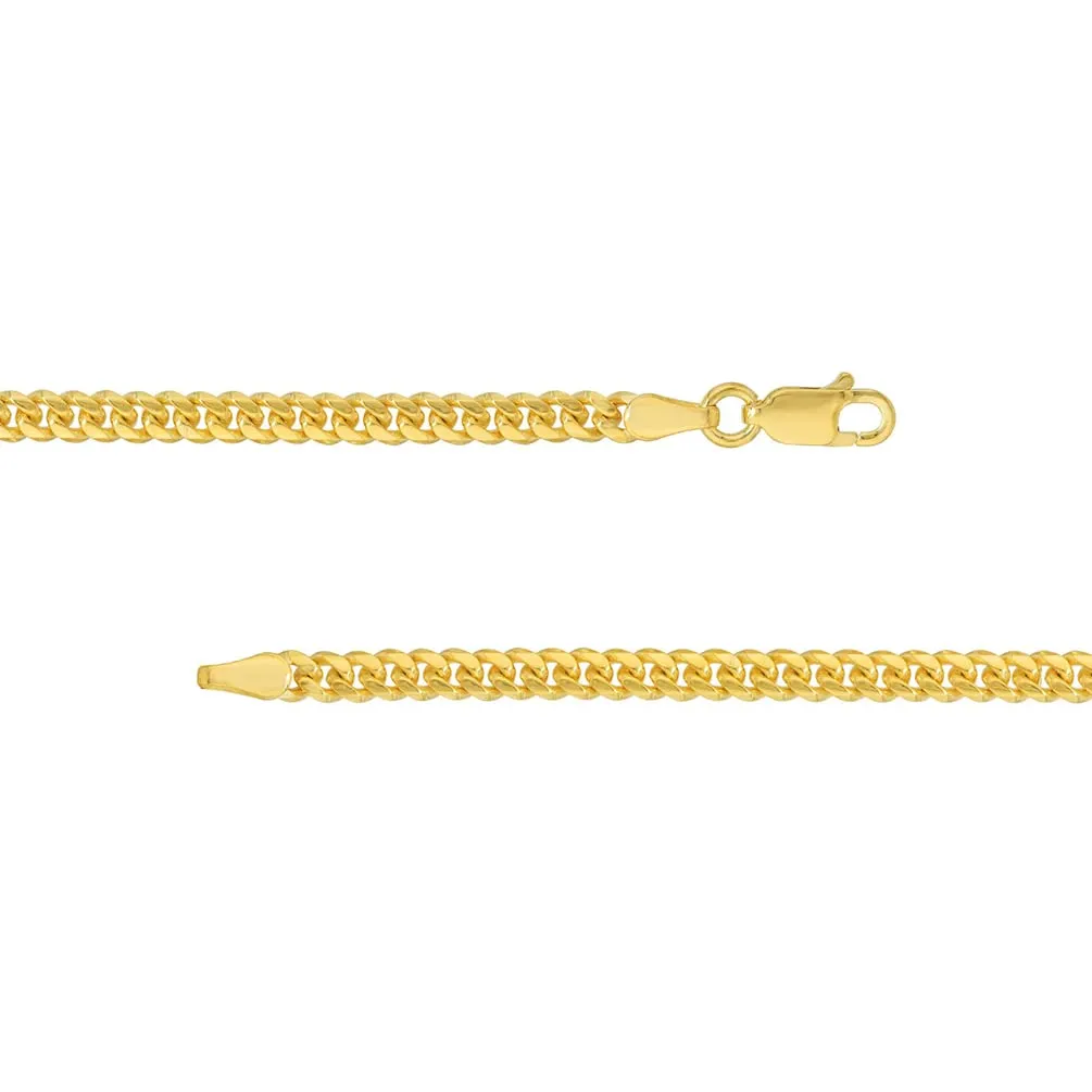 Semi-Solid 14k Yellow Gold 4.5mm Miami Cuban Link Chain Necklace with Lobster Claw Clasp
