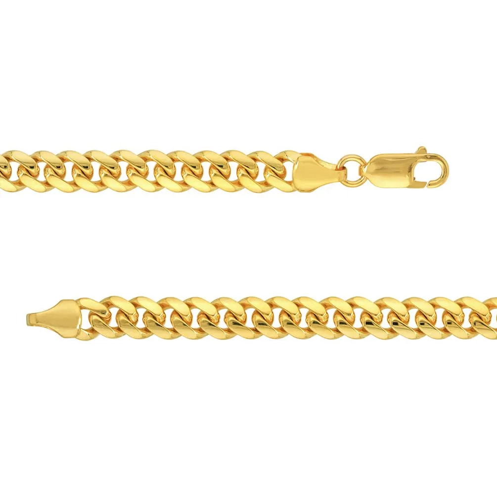 Semi-Solid 14k Yellow Gold 5.5mm Miami Cuban Link Chain Necklace with Lobster Claw Clasp