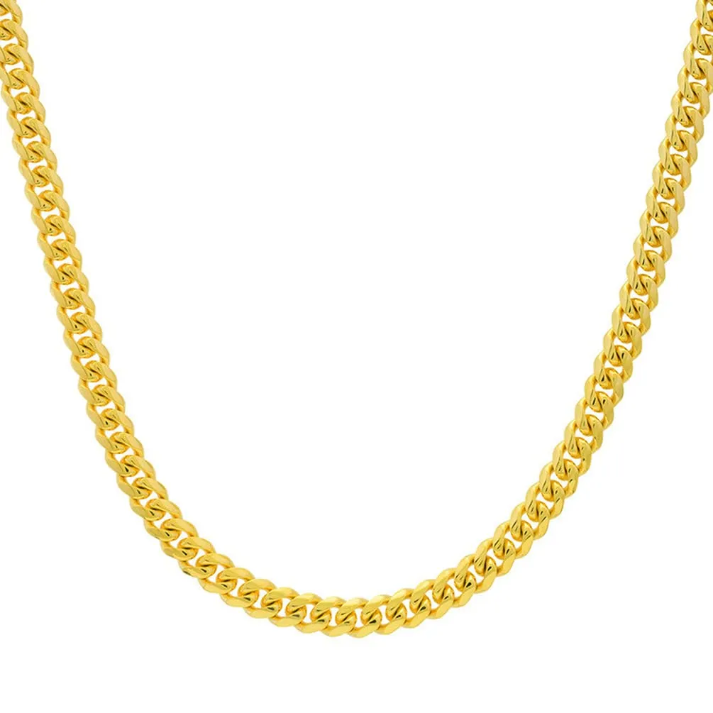 Semi-Solid 14k Yellow Gold 5.5mm Miami Cuban Link Chain Necklace with Lobster Claw Clasp