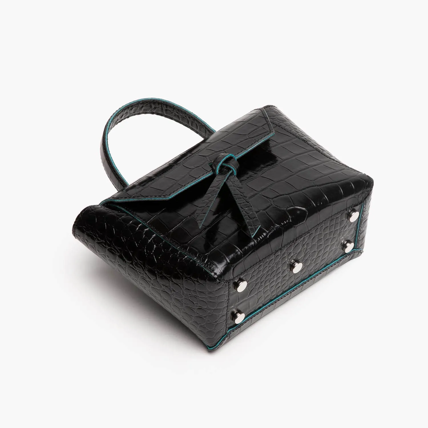 Siena Mini Leather Satchel Crossbody Bag - Black Croc Print