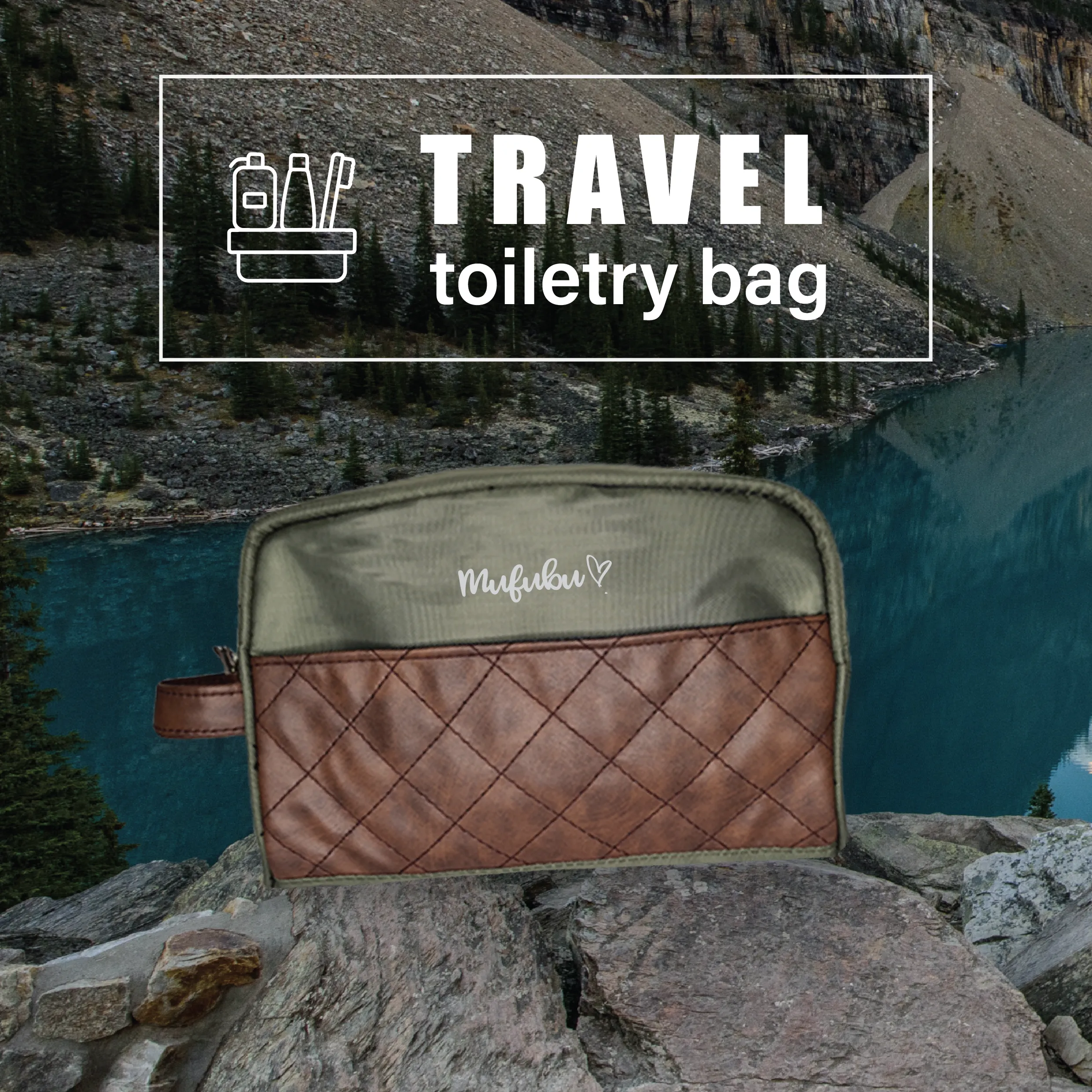 Signature Wash Bag - Army Green  Tan